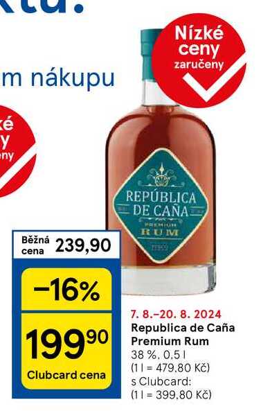 Republica de Caña Premium Rum 38 %, 0.5 l