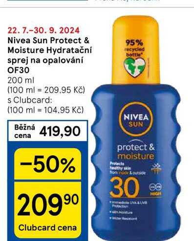 Nivea Sun Protect & Moisture Hydratační sprej na opalování, OF30, 200 ml 