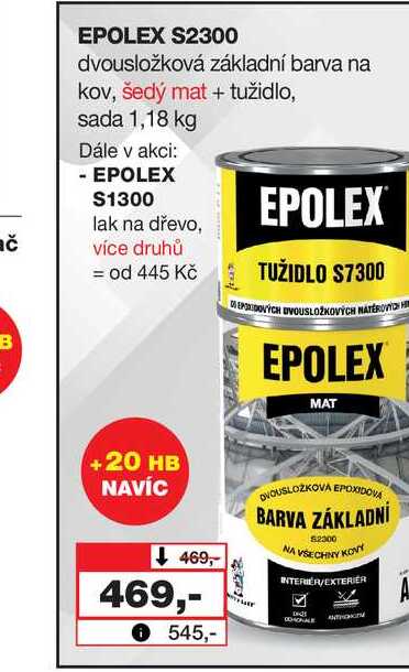 EPOLEX S2300 dvousložková základní barva na kov, šedý mat + tužidlo, sada 1,18 kg