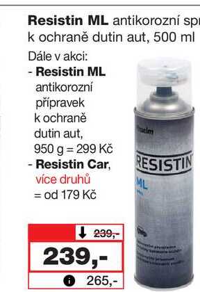 Resistin ML antikorozní sp k ochraně dutin aut, 500 ml 