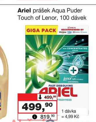 Ariel prášek Aqua Puder Touch of Lenor, 100 dávek 