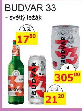 BUDVA BUDVAR 33 světlý ležák 5L