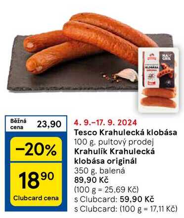 Tesco Krahulecká klobása, 100 g