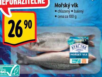 Mořský vlk, cena za 100 g