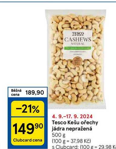 Tesco Kešu ořechy jádra nepražená, 500 g 