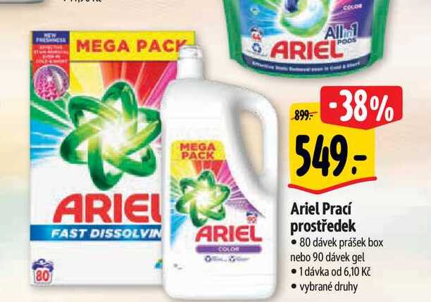  Ariel Prací prostředek • 80 dávek prášek box nebo 90 dávek gel  