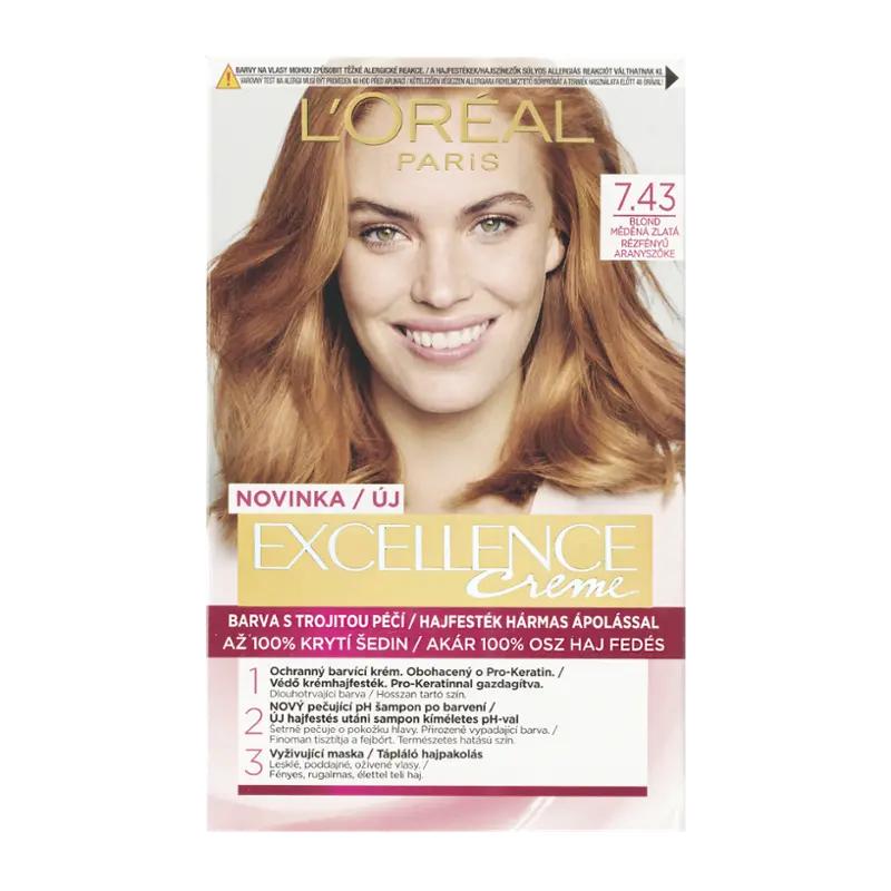 L'Oréal Barva na vlasy Excellence Creme 7.43 blond měděná zlatá, 1 ks