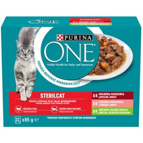 Purina ONE Sterilcat Multipack hovězí, losos, krůta 12x85 g