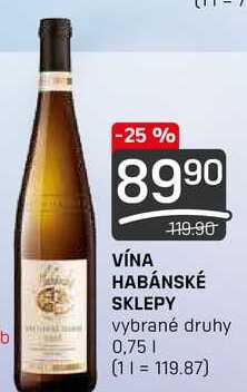 VÍNA HABÁNSKÉ SKLEPY vybrané druhy 0,75l