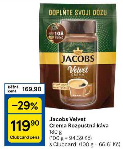 Jacobs Velvet Crema Rozpustná káva, 180 g 