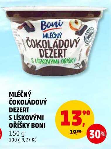 MLÉČNÝ ČOKOLÁDOVÝ DEZERT S LÍSKOVÝMI OŘÍŠKY BONI, 150 g 