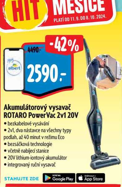 Akumulátorový vysavač ROTARO Power Vac 2v1 20V 