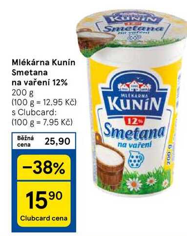 Mlékárna Kunín Smetana na vaření 12%, 200 g 