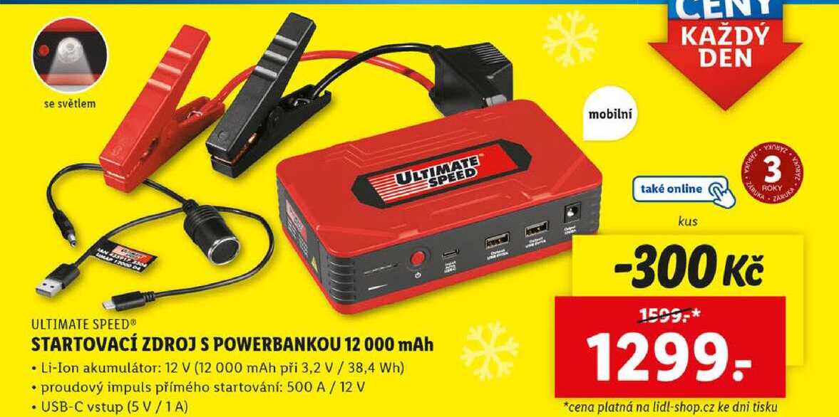 STARTOVACÍ ZDROJ S POWERBANKOU 12 000 mAh 