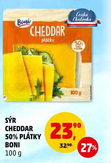 SÝR CHEDDAR 50% PLÁTKY BONI, 100 g