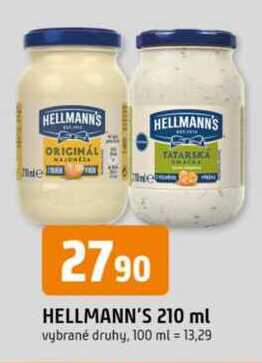 Hellmann's majonéza, tatarská omáčka 210ml, vybrané druhy