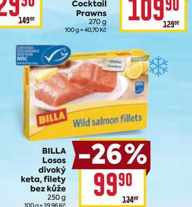 BILLA Losos divoký keta, filety bez kůže 250 g