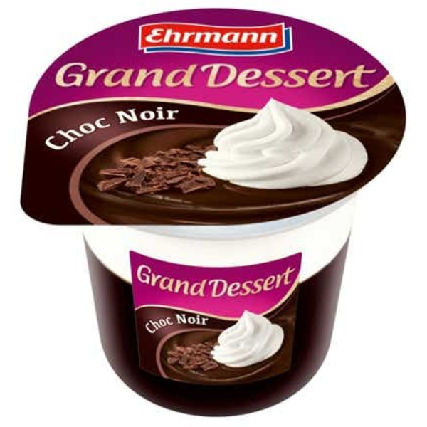 Ehrmann Grand Dessert Choc Noir Desert s hořkou čokoládou s bílou šlehačkou