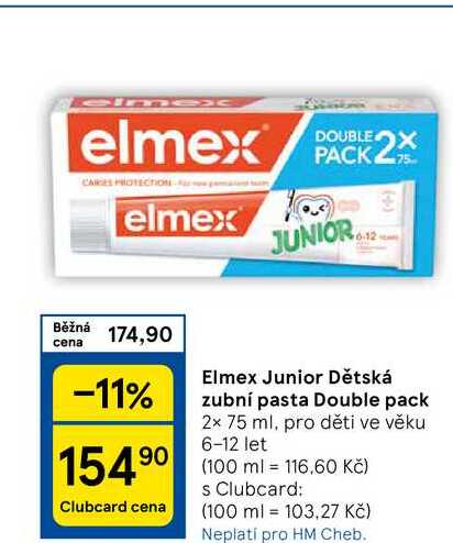 Elmex Junior Dětská zubní pasta Double pack, 2x 75 ml