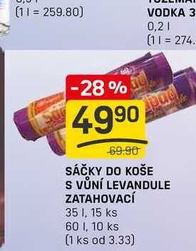 SÁČKY DO KOŠE VODKA S VŮNÍ LEVANDULE ZATAHOVACÍ 35l, 15 ks