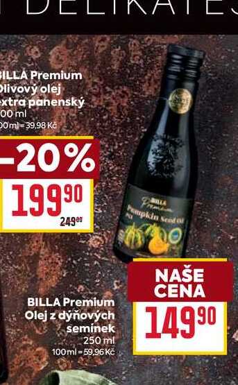 BILLA Premium Olej z dýňových semínek 250 ml 