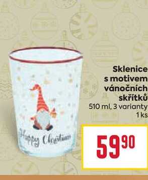 Sklenice s motivem vánočních skřítků 510 ml, 3 varianty 1 ks