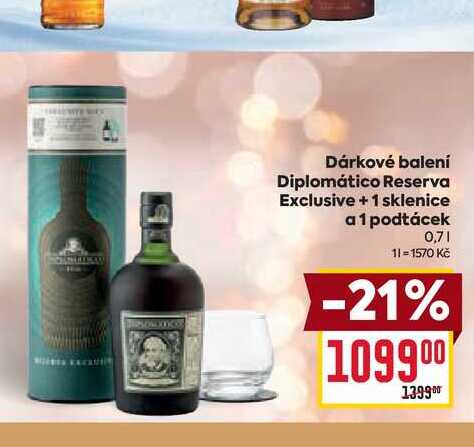 Dárkové balení Diplomático Reserva Exclusive + 1 sklenice a 1 podtácek 0,7l