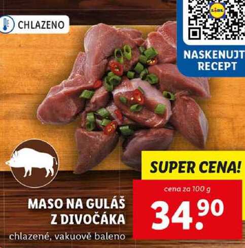 MASO NA GULÁŠ Z DIVOČÁKA, cena za 100 g