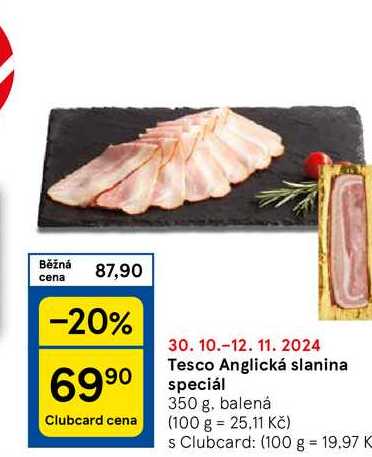 Tesco Anglická slanina speciál, 350 g, balená