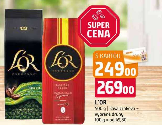 L'OR 500 g káva zrnková vybrané druhy