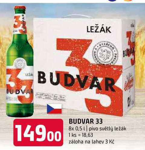 Budweiser Budvar B:Original Pivo světlý ležák 8x 0,5l