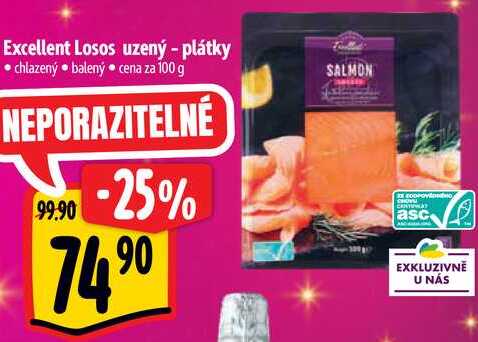 Excellent Losos uzený - plátky, cena za 100 g 