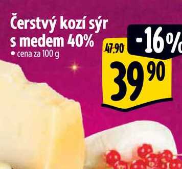 Čerstvý kozí sýr s medem 40%, cena za 100 g 