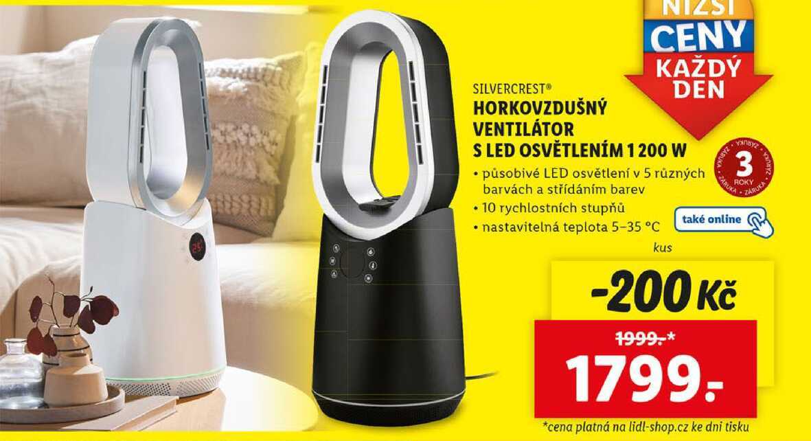 HORKOVZDUŠNÝ VENTILÁTOR S LED OSVĚTLENÍM 1200 W 