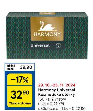 Harmony Universal Kosmetické utěrky, 150 ks, 2 vrstvy 