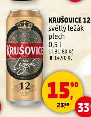 KRUŠOVICE 12 světlý ležák plech, 0,5 l