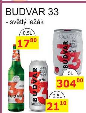 BUDVAR BUDVAR 33 - světlý ležák 5L 