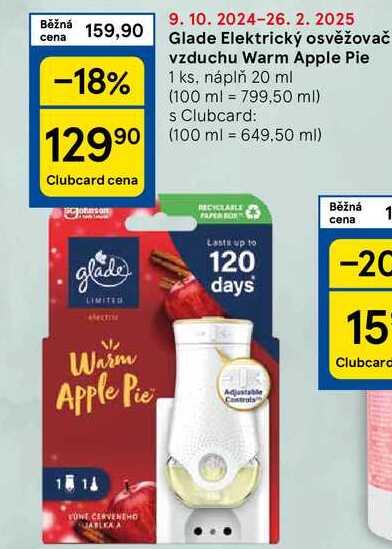 Glade Elektrický osvěžovač vzduchu Warm Apple Pie, 1 ks, náplň 20 ml 