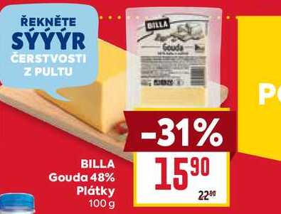 BILLA Gouda 48% Plátky 100 g