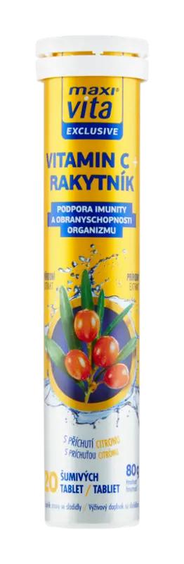 Maxi Vita Šumivé tablety vitamin C + rakytník s příchutí citronu, doplněk stravy, 20 ks