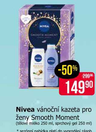 Nivea vánoční kazeta pro ženy Smooth Moment (tělové mléko 250 ml, sprchový gel 250 ml)