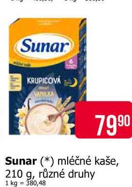 Sunar mléčné kaše, 210 g, různé druhy 