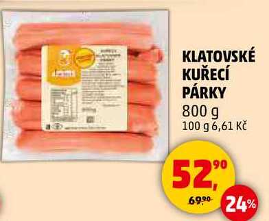 KLATOVSKÉ KUŘECÍ PÁRKY, 800 g 