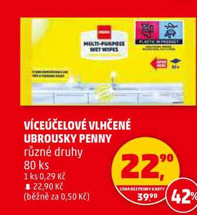 VÍCEÚČELOVÉ VLHČENÉ UBROUSKY PENNY různé druhy, 80 ks 