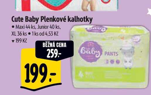 Cute Baby Plenkové kalhotky • Maxi 44 ks, Junior 40 ks, XL 36 ks 