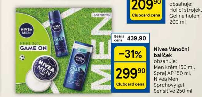 Nivea Vánoční balíček obsahuje: Men krém 150 ml, Sprej AP 150 ml.  Nivea Men Sprchový gel Sensitive 250 ml 