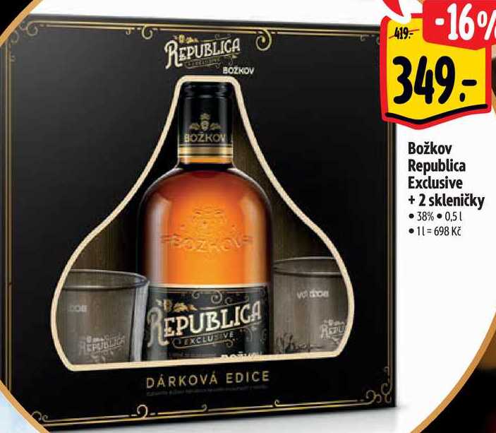 Božkov Republica Exclusive + 2 skleničky, 0,5 l