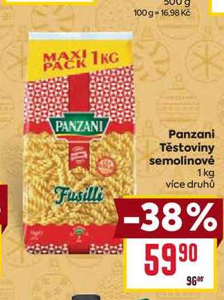 Panzani Těstoviny semolinové Fusilli 1 kg 