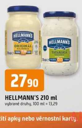 Hellmann's majonéza, tatarská omáčka 210ml, vybrané druhy