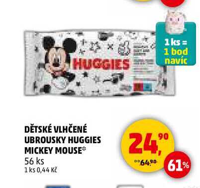 DĚTSKÉ VLHČENÉ UBROUSKY HUGGIES MICKEY MOUSE, 56 ks